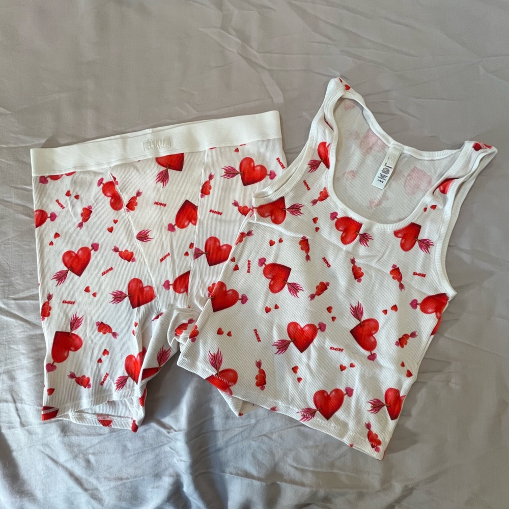 SKIMS Heart Print Tank and Boxer Shorts Set